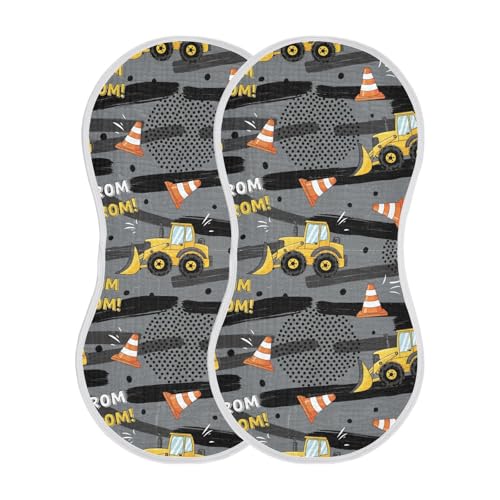 J JOYSAY Tractors Cars Grey Baby Burp Cloths for Boys Girls Large 22''x11'' Cotton 4 Layer Burp Cloths Pack for Infant Drool one sizex2