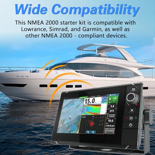 Image of EVRBUL Marine Grade NMEA 2000 Starter Kit, NMEA 2000 Backbone Cables Drop Cables Dual Tee Connector Male /Female Terminators Compatible with Lowrance Simrad Garmin Device