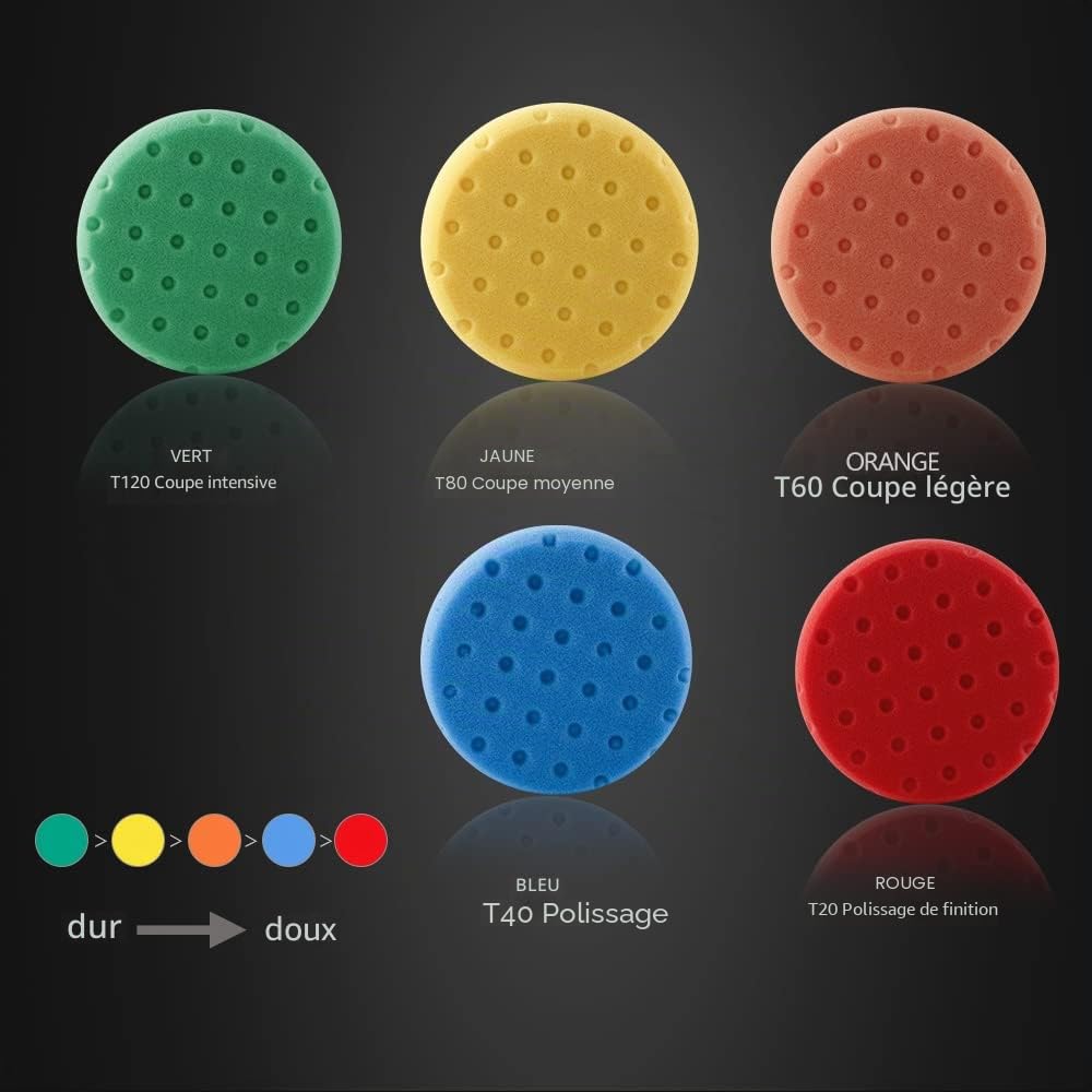 SPTA Polissage Pad, 5 Pièces 150mm/6 Pouces Éponge de Polissage Kit de Polissage pour Voiture Polisseur Tampon Pad/pour RO/DA Double Action polisseuse Polissage -FP3MS6-MIX