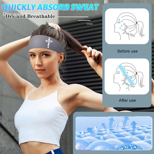 Image of 3pcs Sweat Bands Headbands Men Sweatbands Headbands for Women Christian CrossSports Running