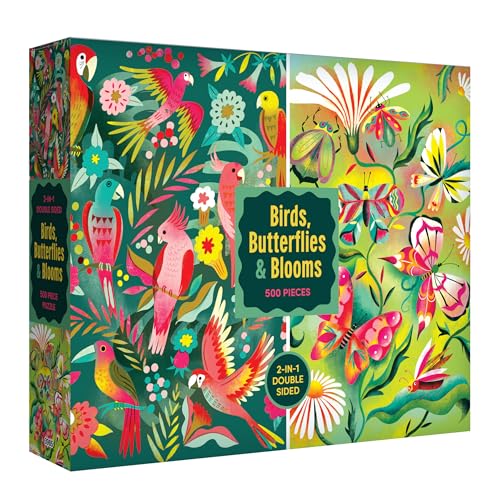 RoseArt - Birds, Butterflies & Blooms 500 Piece Double-Sided Jigsaw Puzzle – Matte & Glossy Sides– Nature Puzzle for Adults – 2-in-1 Puzzle with...