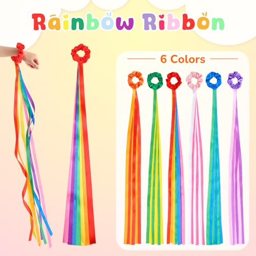 Image of VioraWhite 12 Pcs Rainbow Dance Ribbons for Kids Rainbow Rhythm Ribbons Elastic Wrist Streamers Hand Held Rhythm Streamers Gymnastics Dance Party Props for Adult Decor (0.8 x 39.4 Inch,Multicolor)