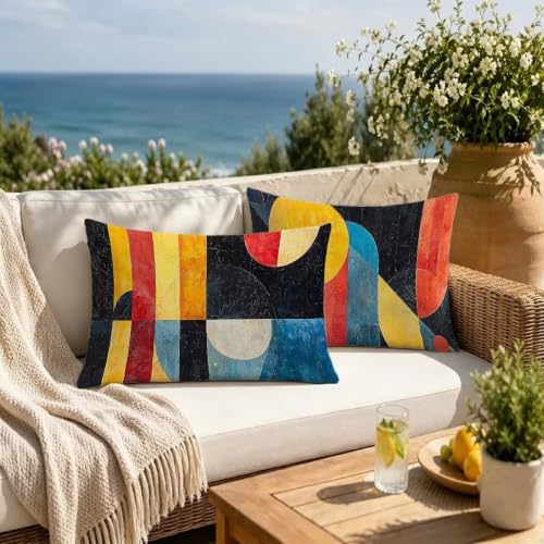 Fundas cojines exterior impermeable 40x60 cm lino juego de 2 decorativos rectangulares jardín 4