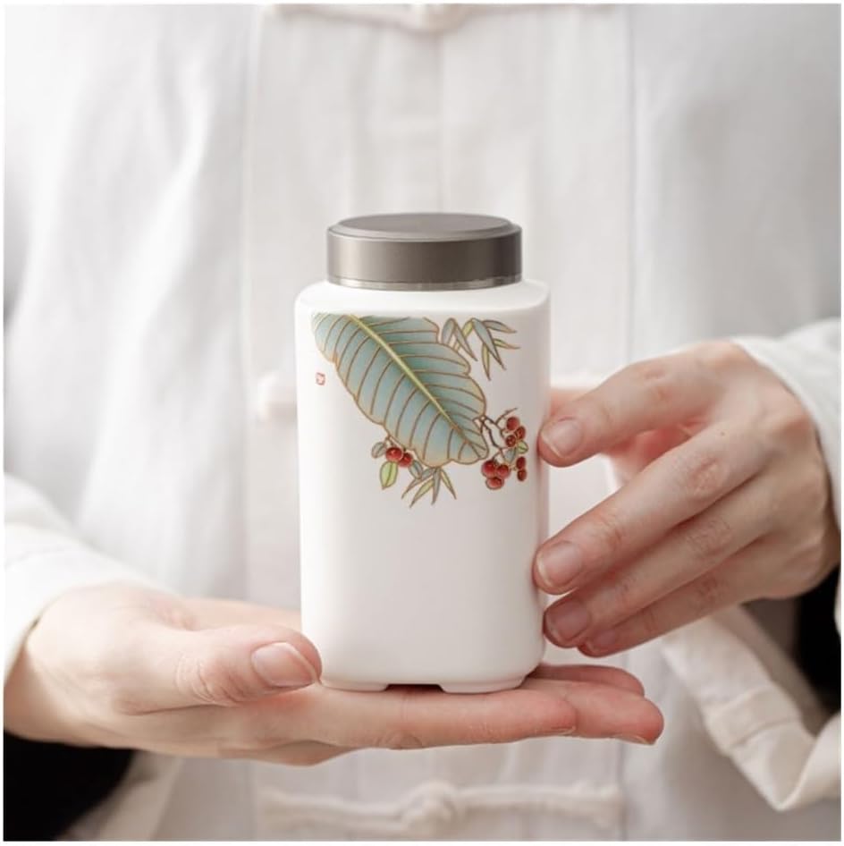 Tea Container Mini Portable Travel Tea Canister Ceramic Small Alloy Lid Sealed Storage Hidden Warehouse