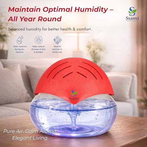 Image of Humidifier Revitalizer Hygiene Portable Room Air Purifier and with Led Lights, Run Time: 16 Hours- Perfect for Living Rooms, Kitchen, Office & Hotels (24 * 24 * 12 cm,Red)-750 Ml