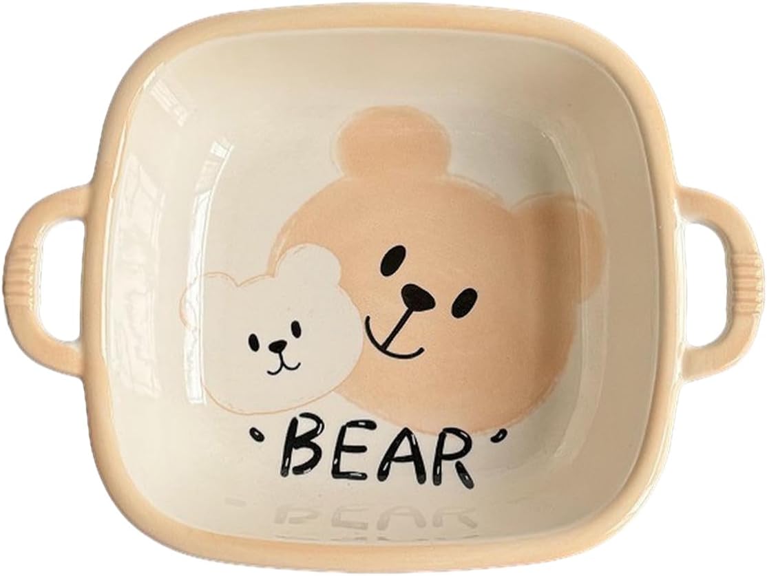 Ceramic cartoon cute bear dishes home exquisite high temperature resistant -8-inch ear lace bowl