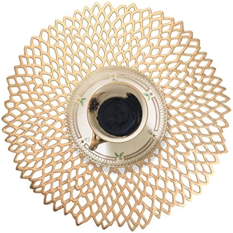 wiipara Round Placemats Set of 6, Washable Heat Resistant Round Table Mats Large Non Slip PVC Table Placemats Wipe Clean for Dining/Kitchen Table Home Restaurant (Gold) Cover