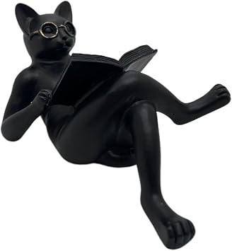 SMRTHMRT Cute Cat Figurine,Whimsical Cat Reading/Playing Butterflyer Statue Collectible Figurines,Home Office Outdoor Indoor Decorations Black-Cat