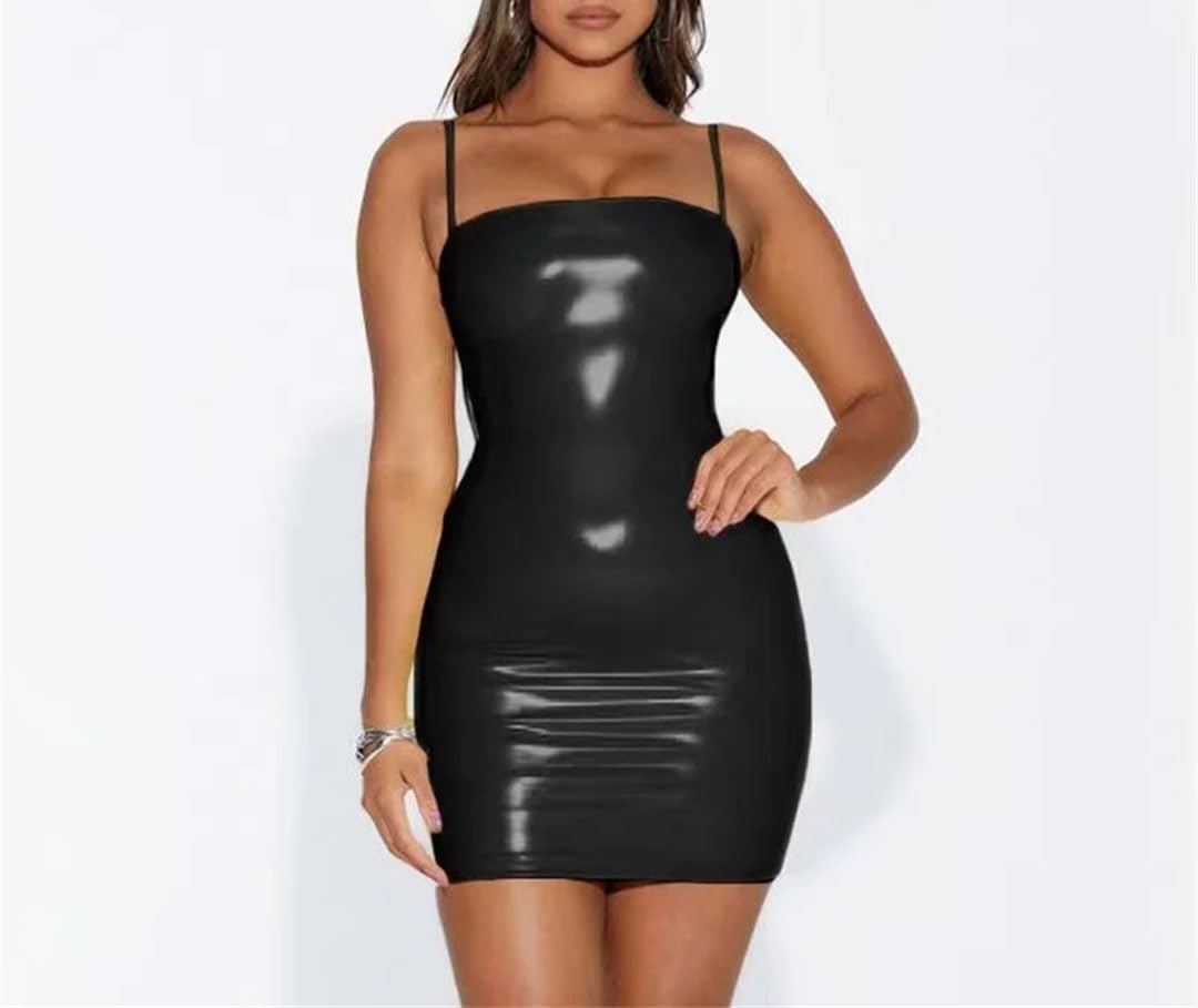 Robe Bustier En Cuir PU Brillant - Enveloppante, Taille Froncée, Effet Amincissant - Soirée, Fête, Look Sexy