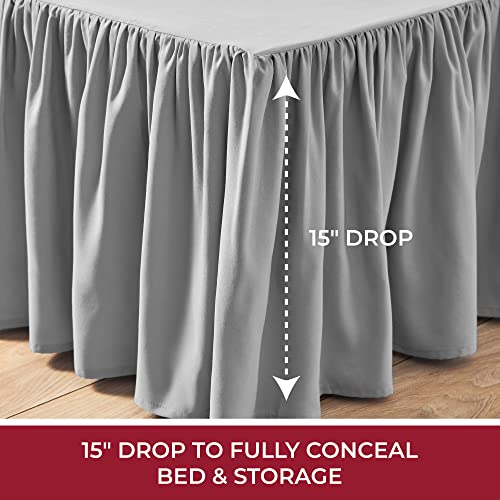 Mellanni Twin Size Bed Skirt - 75"X39"+15" Dust Ruffle Bedskirt - Twin Bed Skirt Light Gray Ruffles - Durable Dust Ruffles - Microfiber Platform With 15" Ruffle Drop (Twin, Light Gray) #TOP3