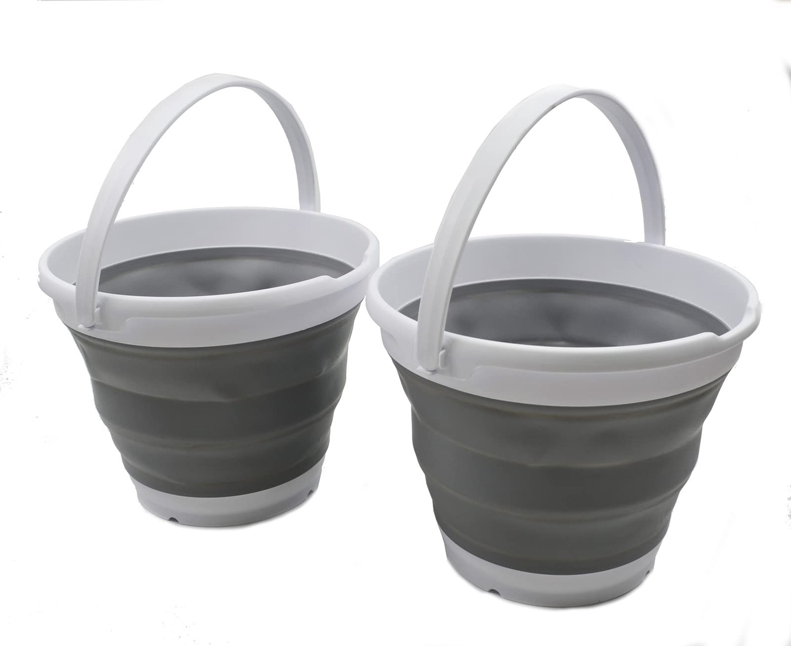 Sammart White/Grey (Set Of 2) 10L Collapsible Plastic Bucket - Foldable Round Tub - Portable Fishing Water Pail - Space Saving Outdoor Waterpot. Size 31Cm Dia ()
