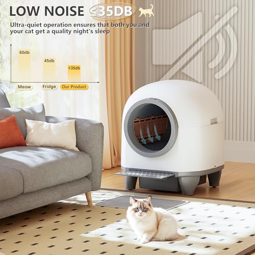 WARCAT Self Cleaning Litter Box Automatic, 90 L Automatic Cat Litter Box for Multiple Cats APP-Controlled with Smart Sensors, Safety Protection,Mat,1 Roll Garbage Bag (Gray) - Image 3