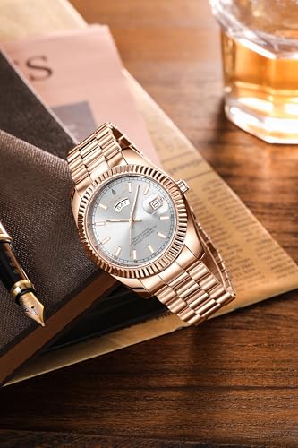 Image of London Fog Oxford Collection Analog Quartz Watch for Men with Round Dial and Stainless Steel Strap, Fluted Metal Case, Day & Date Display, Luminous Hands & Hour Markers & Water Resistant