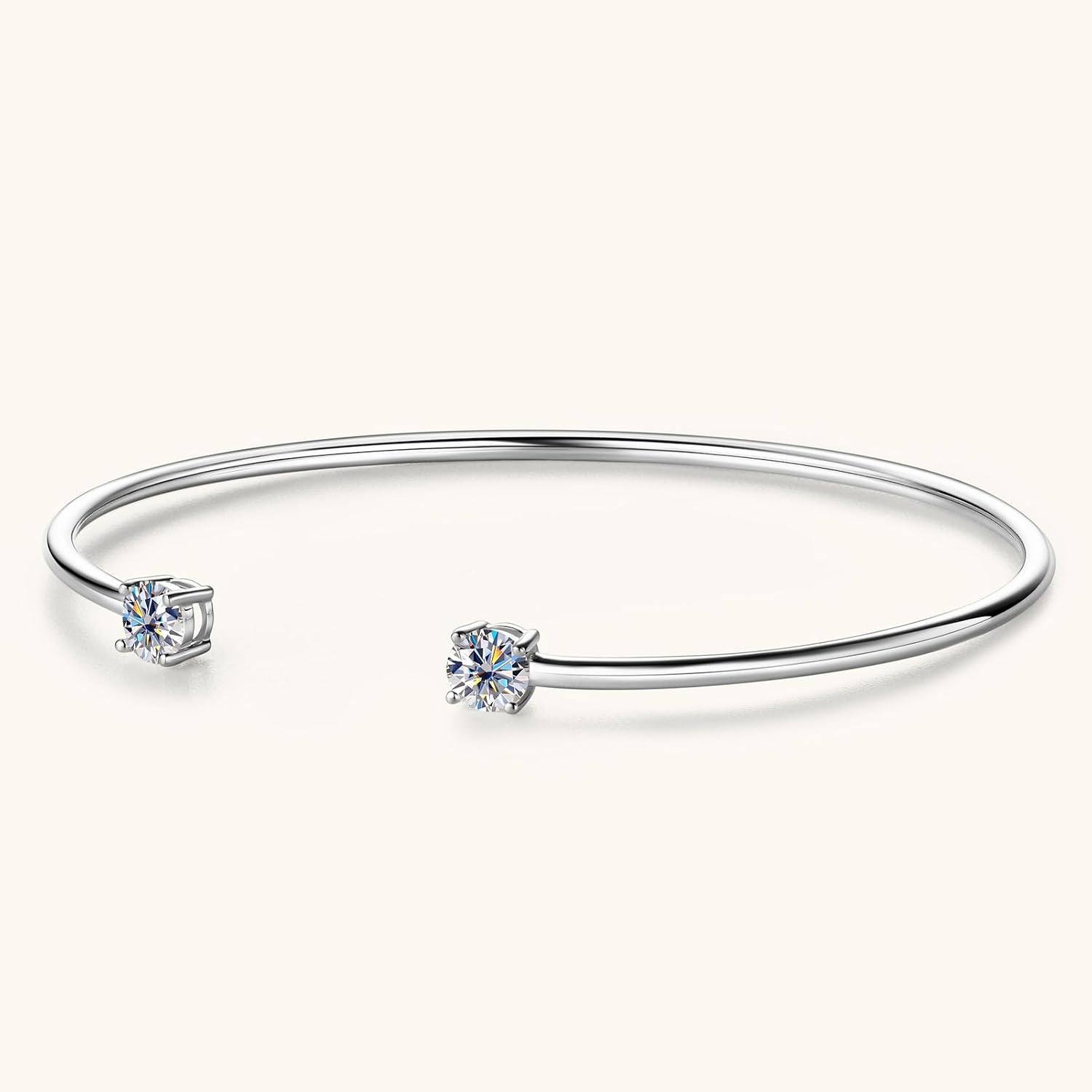 Moissanite Cuff Bracelet for Women, 1.0cttw D Color VVS1 Round Moissanite Bracelet fit 7" Below Wrist, 925 Silver Open Bangle for Wife or Mom Birthday Gifts