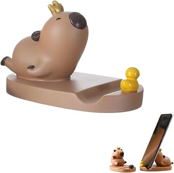 Capybara Phone Holder,Capybara Phone Holder for Desk,Cute Phones Stand, Resin Phones Holder for Desk, Kawaii Animal Figurine, Multi-Use Desk Decor Type A