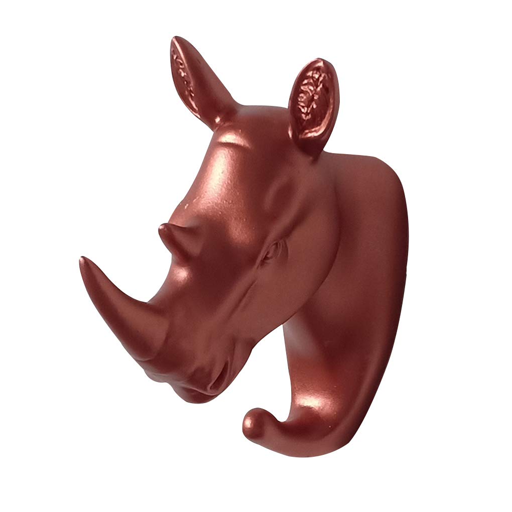WOVEBIUS 3D Animal Head Wall Hanger Resin Coat Hat Hanging Hook Heavy Duty Holder Rack Home Decoration Type 6,Rose Gold,Rhino