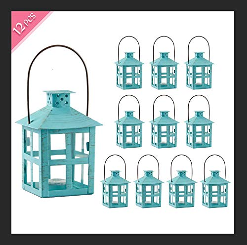 Kate Aspen Mini Decorative Lantern,Vintage Metal Tealight Candle Lanterns, Centerpiece For Wedding Table, Accent Piece & Party Favor, Turquoise - 12 Sets(Small) #TOP26