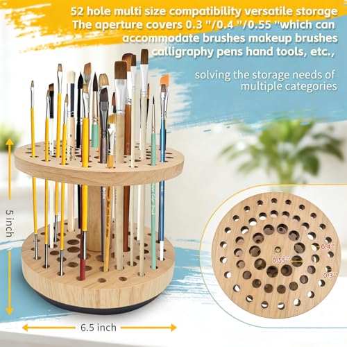 Image of Rotating Paint Brush Holder, 360 Smooth Rot Hardwood Artist Organizer