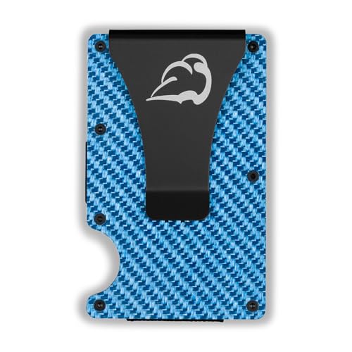 Minimalist Wallet for men- RFID blocking Carbon Fiber money clip wallet (Ocean Blue)