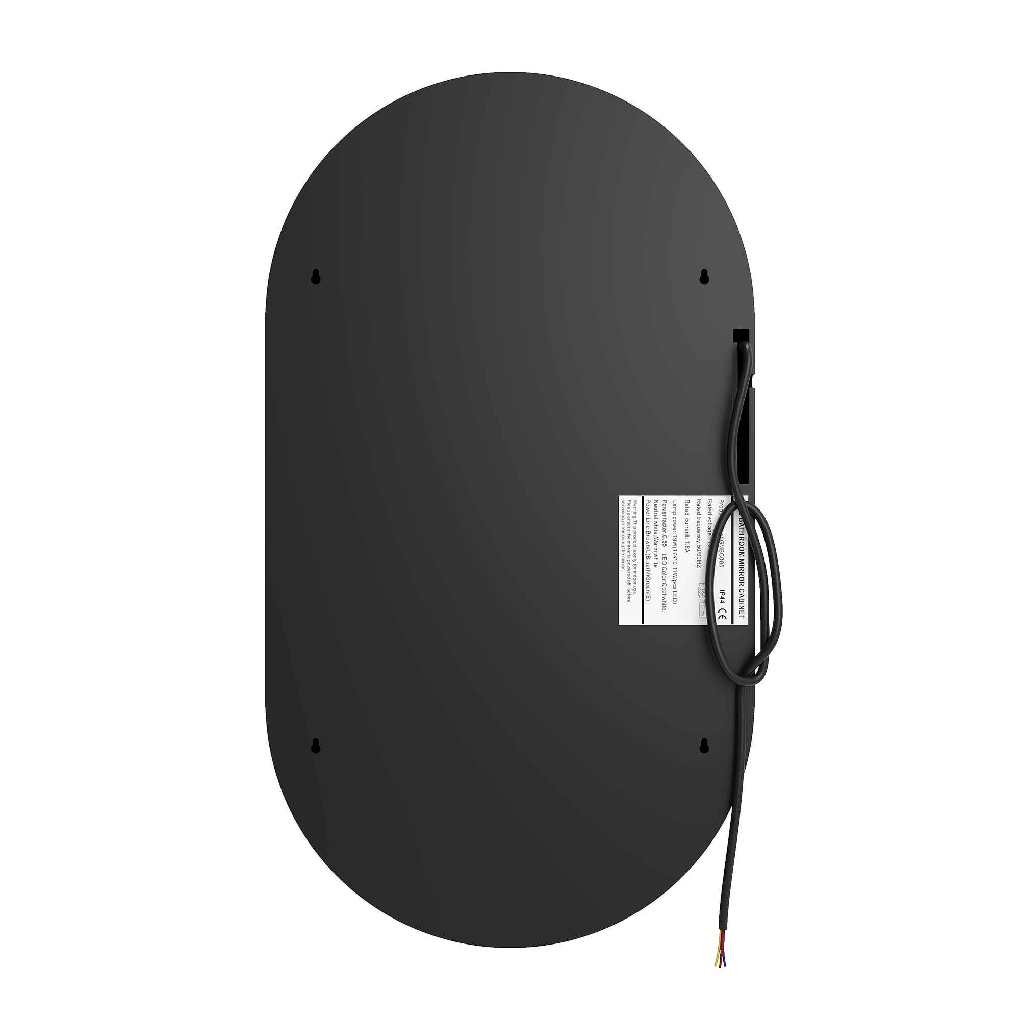 SONNI Armadietto a specchio da bagno con illuminazione e presa LED, interruttore touch, dimmabile, 3 colori luce regolabili, anti-appannamento, ovale, 40x70 cm, nero opaco