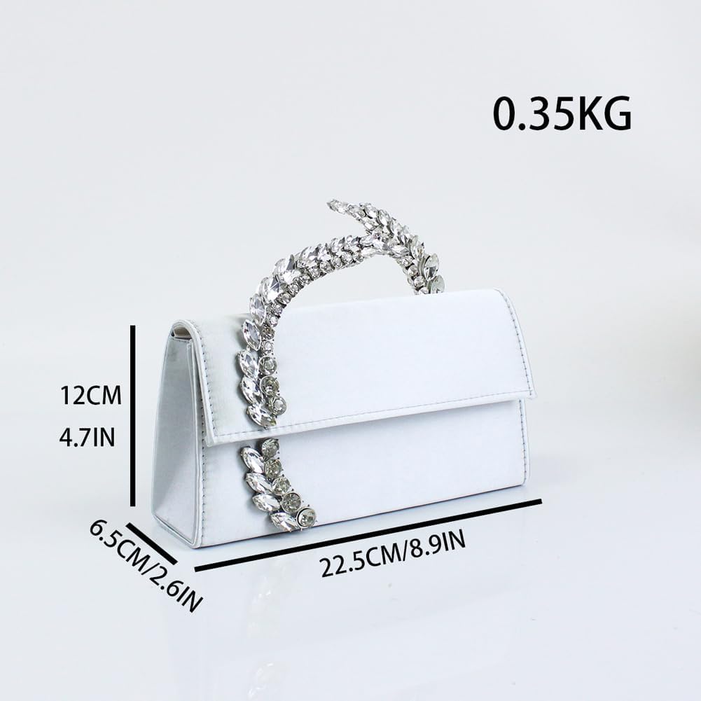 Women's Satin Evening Handbag Rhinestone Handle Clutch Purse Prom Bags Glitter Small Handbags for Party Wedding Prom