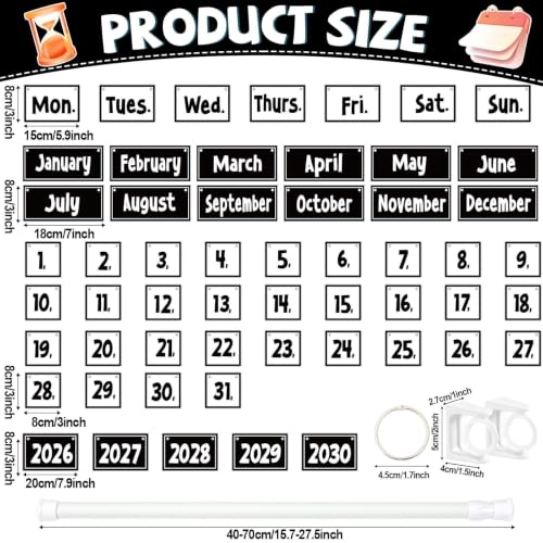 Image of Black White Flip Calendar Bulletin Board Set Black Calendar for Classroom Whiteboard Decor with 2026 to 2030 Years Date Cards and Adjustable Rod for Home Elementary Back to School Teacher Supplies