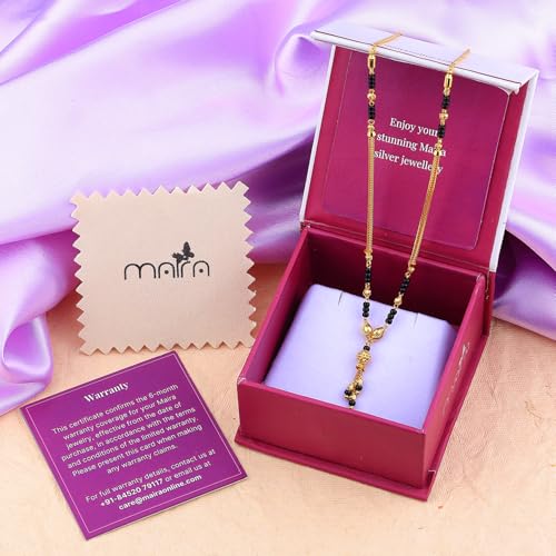 Image of MAIRA 1gm Micron 925 Sterling Silver 18K Gold Plated Hypoallergenic Black Beads Kala Mani Mangalsutra | Tanmaniya | Chandi Necklace Jewellery | Pure Silver Gift for Women