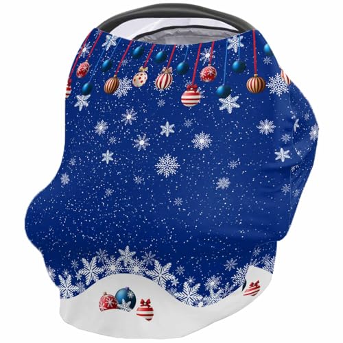 Nursing Cover for Breastfeeding Scarf, Snowflakes Sapphire Blue Red Various Xmas Ornaments Baby Car Covers Super Soft Multi Use for Canopy Shopping Cart Cover Blanket Stroller Cover