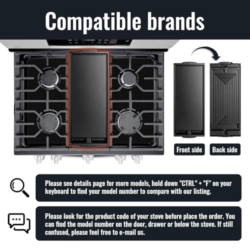 Image of Upgraded W10432544 Cast Iron Griddle for Whirlpool Gas Stove Top Griddle Parts, W10432539 Stovetop Griddle for Whirlpool KitchenAid Jennair Maytag Gas Cooktop Parts Burner Center Griddle Flat Top Pan