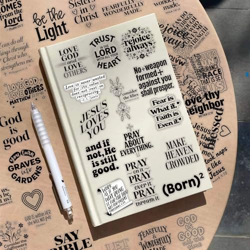 Image of 50PCS Christian Inspirational Quote Stickers, Black White Bible Verse Decals, Clear Waterproof Scrapbook Journal Stickers for Laptop Water Bottle Planner Faith Gifts