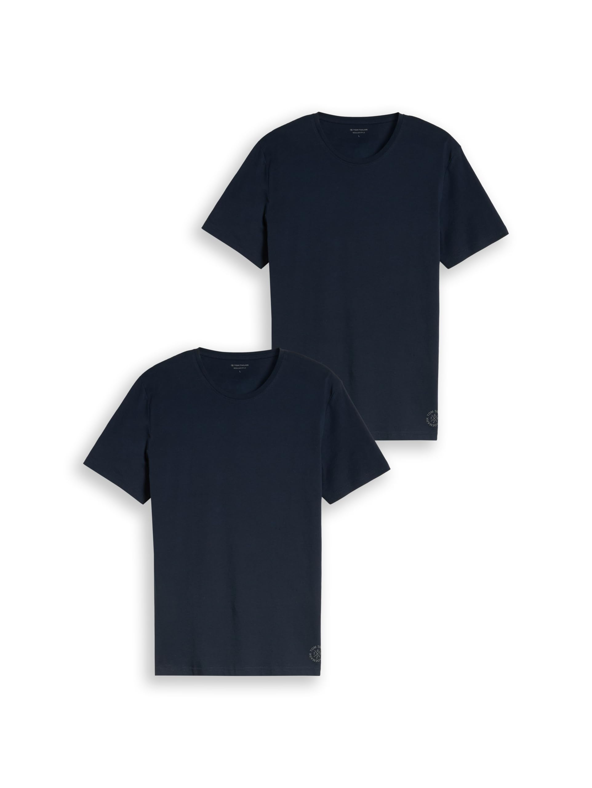 TOM TAILOR Herren Crewneck T-Shirt im Doppelpack, 10302 - Dark Blue, L