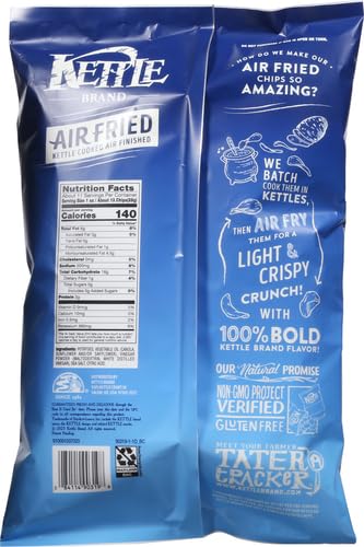 Image of Kettle Brand Potato Chips, Air Fried Sea Salt and Vinegar Kettle Chips, 11.25 Oz Party Size Bag (Pack of 4)