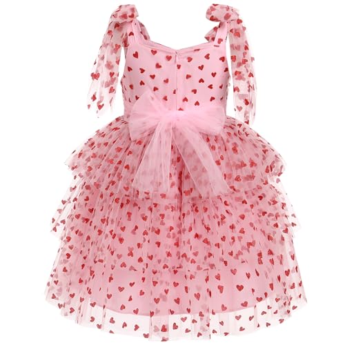 AWIBMK Valentine's Dress for Girls Heart Glitter Dress Spaghetti Strap Bowknot Shoulder Tiered Tulle Birthday Dresses3