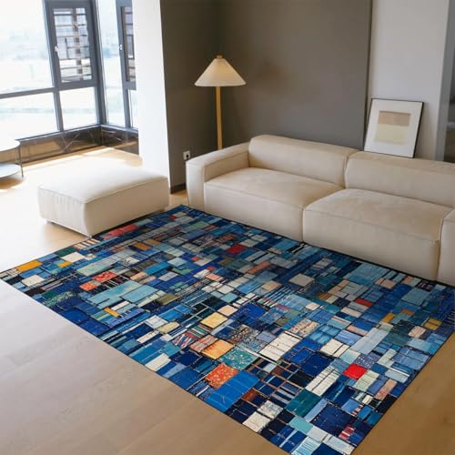 Tapis mosaïque en flanelle fine au design patchwork moderne - 4
