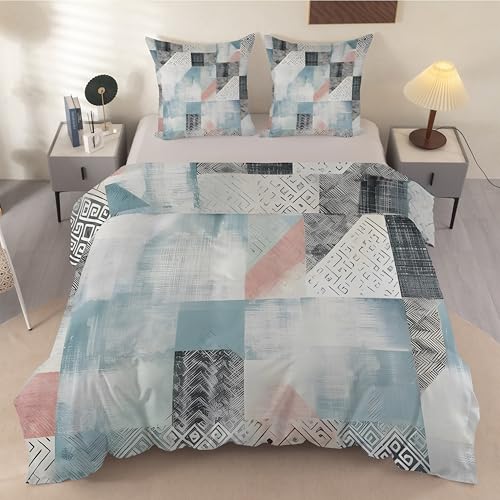 Funda Nordica Cama 180 Retro Geometría, Ropa de Cama Patchwork - Funda Edredon 260x240 Geométrico de Microfibra Suave con 2 Fundas de Almohada 50x75 cm, con Cremallera Y-931
