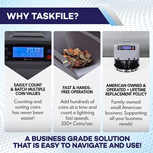 TaskFile Coin Sorter Change Roller Machine | V2.0 Coin Counter Machine | Auto Coin Sorter Machine w/Coin Wraps | Coin Roller Machine | Change Counter Machine for Professional and Personal Use! - Thumbnail 5