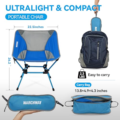 Image of MARCHWAY Ultralight Folding Camping Chair, Heavy Duty Portable Compact for Outdoor Camp, Travel, Beach, Picnic, Festival, Hiking, Lightweight Backpacking (Bright Blue)