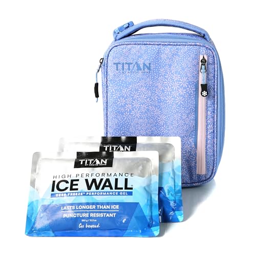 Image of Titan by Arctic Zone Fridge Cold Lunch Box, 2 Ice Packs, Blooming Daisies | Fridge cold insulated cooler bag with leak proof lining for men and women, includes 2 gel ice packs