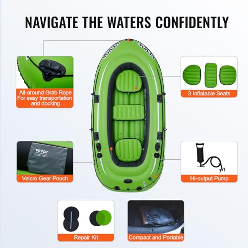 VEVOR Schlauchboot Fischerboot für 3 Personen, Robustes, Tragbares Bootsfloßkajak aus PVC, 310 x...