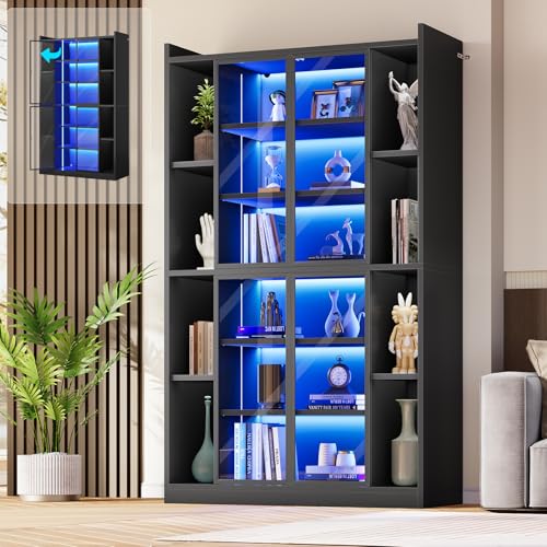SEDETA 71" Display Cabinet with Acrylic Glass Doors, 6 Tier Display Cases for Collectibles, Curio Cabinet with LED Lights, Tall Bookcase with Adjustab