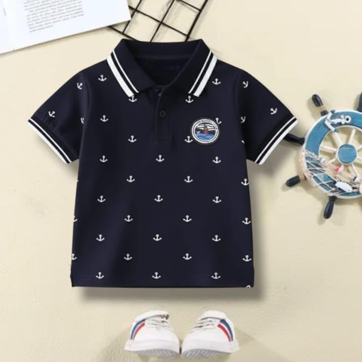 Boys Cotton Rich Solid Polo Tshirt | Collar Tshirts | Half Sleeves | Printed-Regular Fit (Blue, 2-3 Y) 2