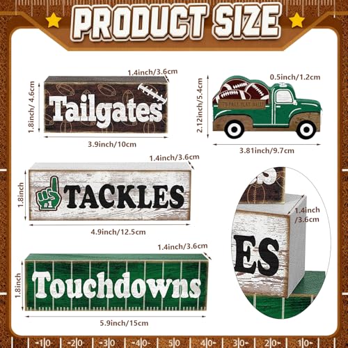 4 Pcs Football Table Decorations Football Tiered Tray Decor Rustic Wooden Block Signs Farmhouse Tabletop Centerpieces for Bedroom Shelf Desk Party Decor and Coach Gifts - Image 4