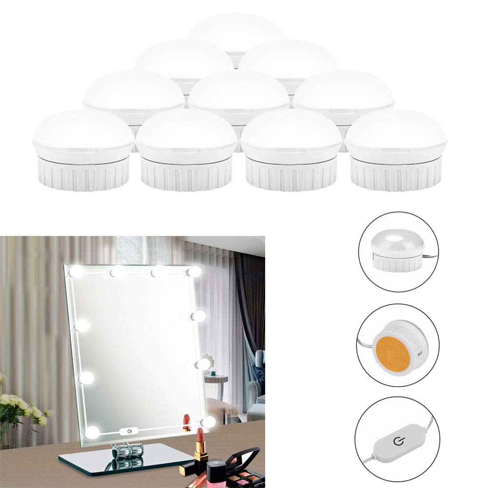 10 LED Makeup Mirror Vanity LED Light Bulbs lamp Kit, 5 Levels Brightness Adjustable Lighted Make up Mirrors Cosmetic lights