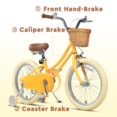 Image of Petimini Vintage Kids Bike for Girls, 12-20 Inch Classic Bicycle with Wicker Basket & Bell, High Tensile Steel Frame, Training Wheels (12-18 inch), 85% Pre-Assembled, Retro Bike for Outdoor Riding