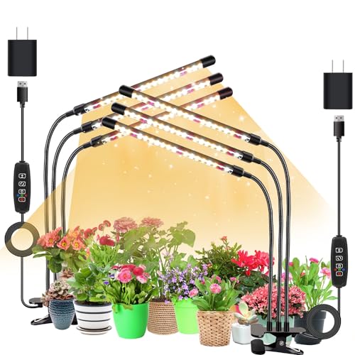 SDOVUERC 3head Plant Lights, 2Pack Grow Lights for Seed Starting, Full Spectrum Growing Lamps with Clip for Indoor Plants, Auto ON & Off Timer 3/9/12H, 3 Switch Modes, 10-Level Dimmable Brightness