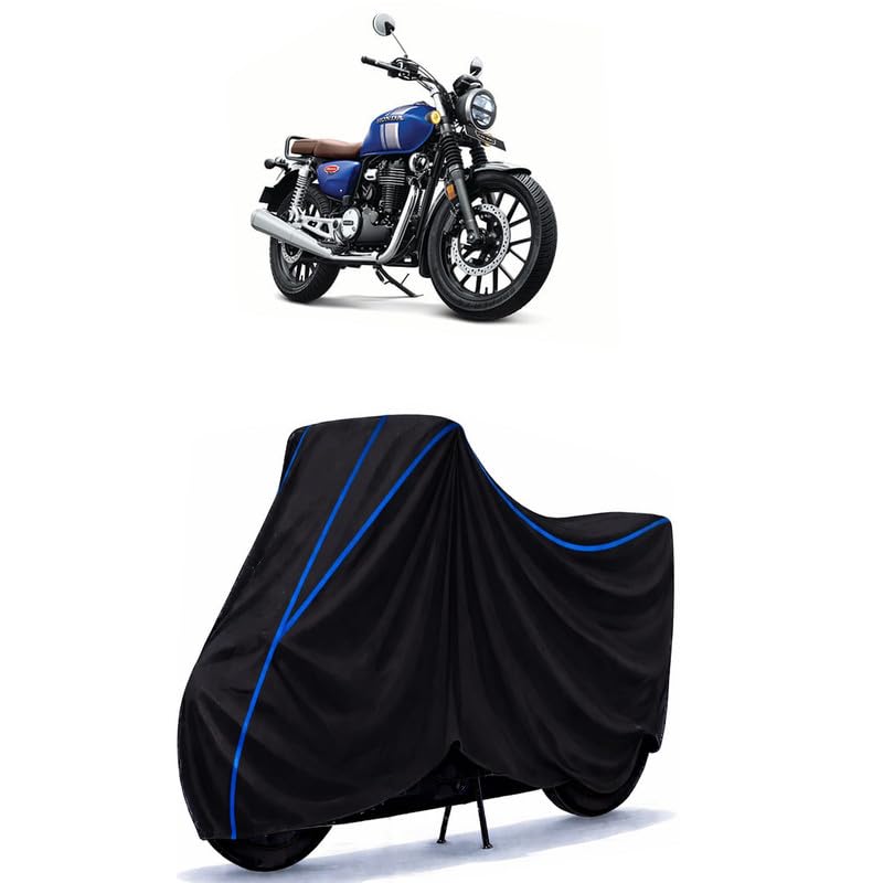Image of CB350 Legacy Edition Bike Cover Water Resistant Universal Motorcycle Rain | Heavy Duty UV Protection, Dust, Scratch Indoor Outdoor All Weather with Black Blue Piping Elastic