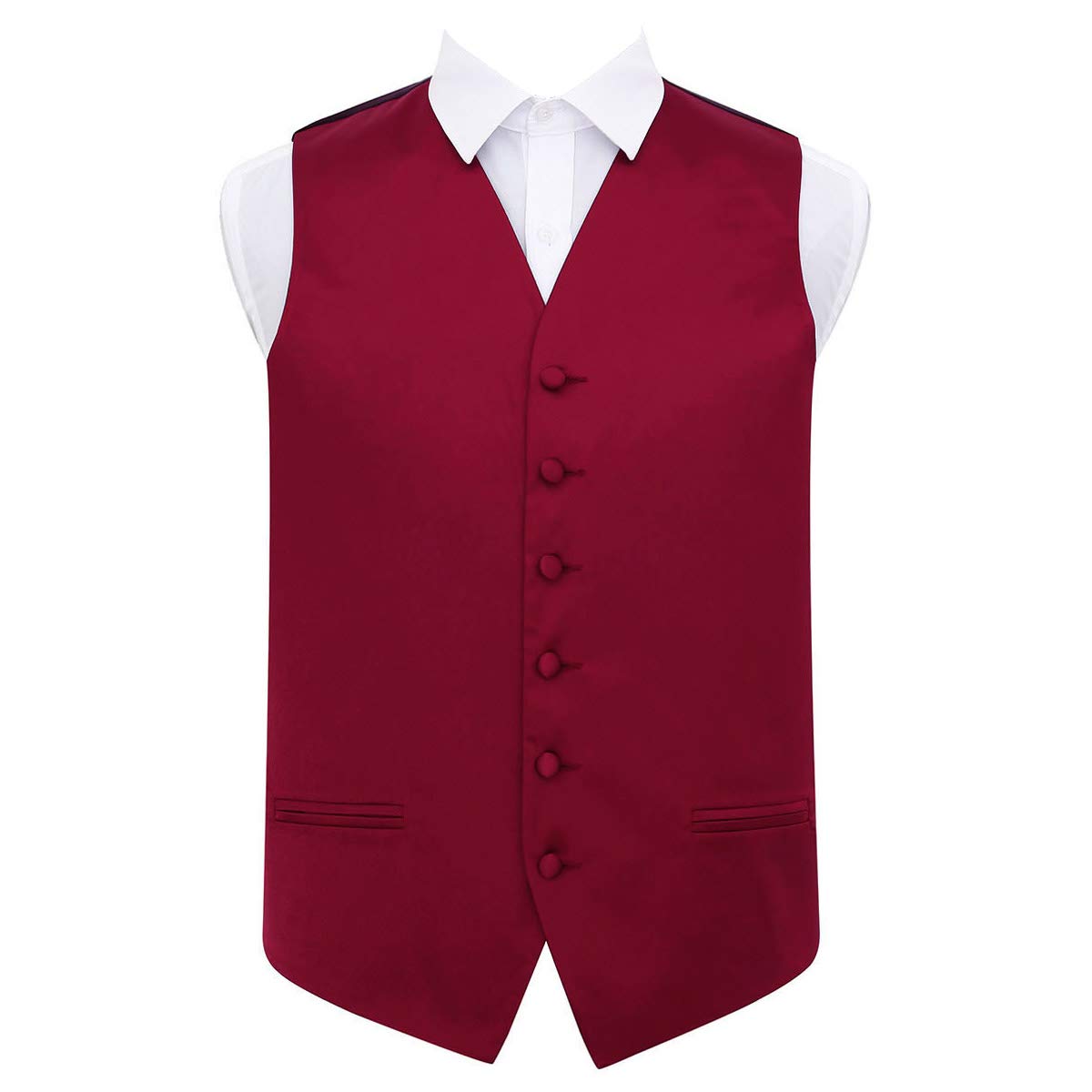 Dqt Men's Burgundy Plain Glossy Satin Classic Waistcoat - Wedding, Business & Formal Suit Vest - 44" (2Xl)