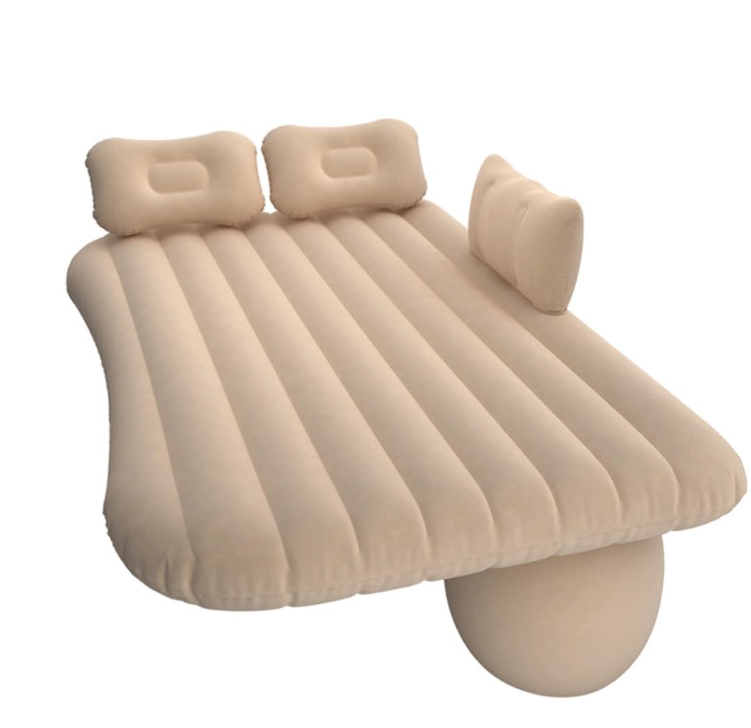 Inflatable Car Travel Bed with Split Air Chamber Design, Portable Back Seat Air Mattress for Cars, SUVs and MPVs, Soft Flocked Waterproof Sleeping Pad with Fast Inflation (Cream)-image-46