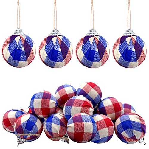 Sfcddtlg 16PCS Independence Day Hanging Ball-4th of July Patriotic Red&Blue Plaid Ball Ornaments Party DÃ©cor for Holiday Wedding Tree Decorations(White Blue)
