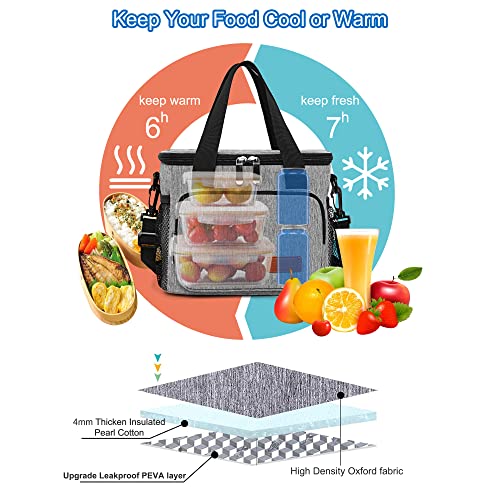 Femuar Lunch Bags For Women/Men, Insulated Lunch Bag For Work Office Picnic - Lunch Cooler Bag Leakproof Lunch Box With Adjustable Shoulder Strap - Grey(8.7L) #TOP4